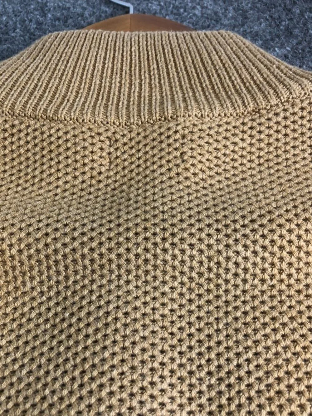 J. Crew Sweater Mens XL Tan 1/4 Zip Honeycomb Knit Pullover Long Sleeve Cotton
